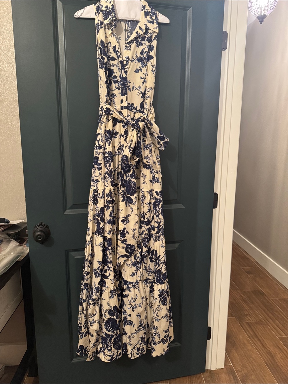 Cara Cara Sleeveless Cream and Navy Floral Maxi Dress